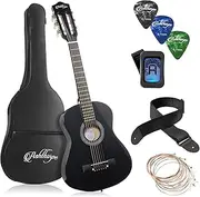 [Ashthorpe] 30-inch Beginner Acoustic Guitar Package (Black), Basic Starter Kit w/Gig Bag, Strings, Strap, Tuner, Picks