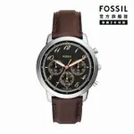 【FOSSIL 官方旗艦館】NEUTRA 新雅仕暗夜復古三眼指針手錶 棕色真皮錶帶 44MM FS6024