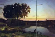 Landscape Lake and Boatman Tile Mural Kitchen Wall Backsplash Marble Ceramic