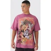 Mens Mauve Oversized Large Scale Limited Edition Tattoo Graphic T-Shirt