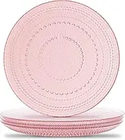 Yungala Pink Glass Plates Set of 4 Hobnail Plates 10.5IN, Vintage Dinner Plates with Matching Pink Glassware Sets for Housewarming Gift, Thanksgiving, Fall Table
