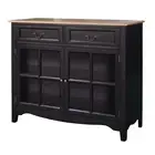 Hamptons 2 Drawers Glass Sideboard Buffet Cabinet Black Natural Top
