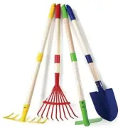 Kids Garden Tool Set Toy 4-Piece - Shovel, Rake, Hoe, Leaf Rake, Wooden