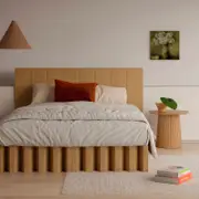 Yona Fold Out Cardboard Bed and Bedhead Bundle - Natural Super King
