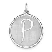 Sterling Silver Rhodium-Plated Brocaded Letter P Initial Charm