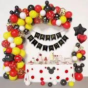 111pcs Mickey Mouse Theme Party Decorating Set - Birthday Banner - Red Black Yellow Balloon Garland Arch Kit for Kids Birthday Party Decor