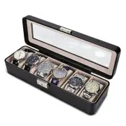 Watch-Box Organizer for Men and Women: Watch-Case Holder 6-Slot Watch Box Black