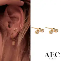在飛比找蝦皮商城優惠-AEC PARIS 巴黎品牌 幸運草三白鑽耳環 簡約金色耳環