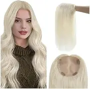 Human Hair Topper Platinum Blonde Silky Straight Hair Topper 5''×5'' Large-area Mono Base PU Perimeter Brazilian Remy Straight Hairpiece Topper(18 inches(45cm))