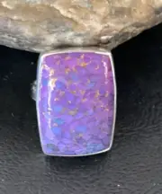 Purple Mohave Turquoise Navajo Sterling Silver Ring Size 8.5 Adjustable 11797