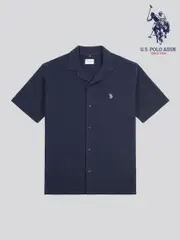 U.S. Polo Assn. Blue Mens Waffle Texture Revere Polo Shirt (F61836) | $150
