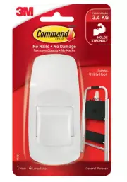 Command Large Utility Hook Adhesive Wall Hook Removable Hook - Holds up to 2.2kg