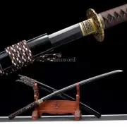 Full Tang Carbon Steel Japanese Katana SHINOGI ZUKURI Samurai Sword Black Blade.