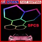 5pcs Hexagon RGB LED Lighting Wall Lights for Car Detail Retail Garage Workshop