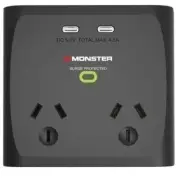 NEW Monster Dual Socket Surge Protector with Dual USB-C Ports Black