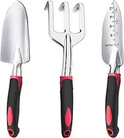 Garden Tool Set 3 Piece Gardening Tools Heavy Duty Cast Aluminum Garden Hand Shovels with Non Slip Rubber Grip Ideal for Digging Planting Transplanting and Weeding (Red)