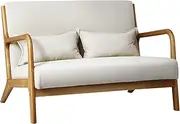 OIKITURE Modern Accent Chair - 2-Seater Wooden Armrest High Back Support with Comfortable Angle, Extra Large Armchair for Bedroom Living Room, 2 Pillows Included, 200KG Weight Capacity, Beige