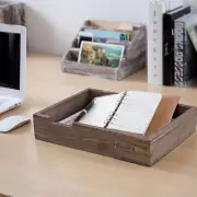Distressed Finish Brown Vintage Wood Office Desktop Folder, Magazine Holder Tray