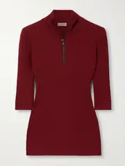 [Brunello Cucinelli] Brunello Cucinelli - Bead-embellished Ribbed Wool Turtleneck Top - Red - small small Red