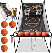 Folding Basketball Arcade Game, Indoor/Outdoor Double Basketball Shooting Machine, 5 Basketballs, 8 Game Modes, Pump and Score Counter, Multiplayer Games, for Bedroom, Game Room