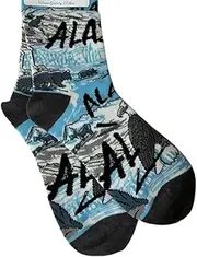 [Robin Ruth] Alaska Crew Socks Alaska Collage Eagle Moose Bear Ladies 75% cotton M/L, Multi