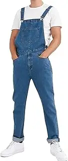 [Generic] Men's Slim Fit Adjustable Jumpsuits Men Denim Bib Overalls Pocket Jeans Casual Denim Work Overall