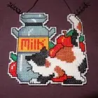 New Cat Milk Can Christmas Whimsy Ornament Handmade Finished Cross Stitch 3"