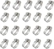 20pcs - Stainless Steel Adjustable Clamps 14-27mm Size Range Worm Gear Fit 1/2" 5/8" 3/4" Garden Hose (1 pack)