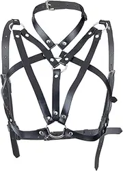 AMIJOUX Leather Chest Harness Body Waist Chain Belt Black Straps Body Chain Festival Party Bra Caged Harness Choker Bra Chains for Women