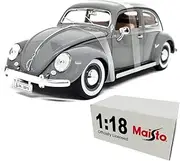 Maisto 1:18 Scale Volkswagen Kafer Beetle (1955) Car Model Metallic Diecast with Plastic Part (Grey)