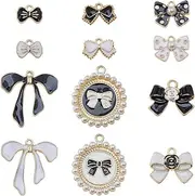 DICOSMETIC 48Pcs 12 Styles Bow Charm Bulk Alloy Enamel Bowknot Charms Bow Tie Charms Cute Bowknot Pendants Metal Black White Charm for DIY Craft Earring Bracelet Necklace Jewelry Making, Metal