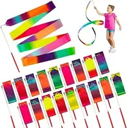 18pcs Dance Ribbons for Kids Gymnastics, 78.7 Inch/ 200 CM Rainbow Rhythmic Ribbon Dancer Wands, Dance Ribbon Long Ribbon Streamers Gymnastics Streamers for Kids Fits Artistic Dance Gymnastics