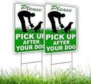2 PC Please Pick Up After Your Dog Sign - 8x12 Double Sided Coroplast No Dog Poop Signs for Yard - Clean Up After Your Dog Signs - Curb Your Dog Sign
