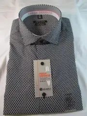 NWT VAN HEUSEN FRESH DEFENSE LONG SLEEVE DRESS SHIRT Slim Fit, Black & White Pri
