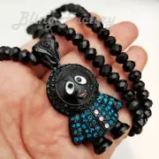 BRICK SQUAD Iced Eskimo Pendant & 8mm 24" Black Bead Chain Hip Hop Necklace