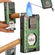 Green Jet Flame Torch Cigar Lighter Guillotine Cigar Cutter Punch Holder Needle