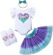 [LUZOZEZO] Baby Girls 1st/2nd First Birthday Outfits Cotton Romper TuTu Skirt Set with Sequins Bowknot Headband 3Pcs