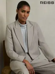 Reiss Grey Harper Double-Breasted Cropped Wool-Blend Blazer (AW6769) | $480