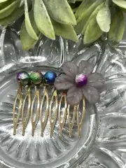 Formal Wedding Gray Acrylic flower Comb 2.0” metal gold comb Retro Accessories