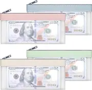 [VOCHIC] 4 Pieces Money Bags with Zipper, Cash Envelopes,7.6 x 3.7 inch Money Pouch, Clear Bank Deposit Bags, Bank Bag, Cash Bag, Coin Bag for Collectors, Multi-Purpose Check Wallet with 4 Colors, green, pink