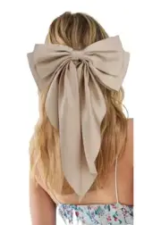 Taupe Khaki Satin Stylish Bow Bow Big Ribbon Hair Clip All Hair Types Non Slip