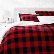 Amazon Basics Ultra-Soft Micromink Sherpa Comforter Bed Set, King, Red Buffalo Plaid