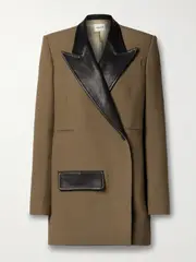 [KHAITE] KHAITE - Jacobson Two-tone Leather-trimmed Crepe Blazer - Brown - US6 US 6 Brown