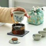 Floral-themed Portable Tea Set 1 Ceramic Teapot and 3 Mini Cups Tea Set for O...