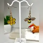 Bee Earrings ~ Bee Dangle Earrings ~ Gold Earrings ~ honeycomb earrings ~ Box