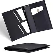 [SlimFold] Minimalist Passport Holder - Ultra-Thin Wallet Design with AirTag Slot, RFID Blocking - Holds 2 Passports with Magnet Closure for Secure Travel - Made in USA, Black w/Black Stitching