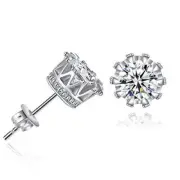 Sexy Sparkles Copper Ear Stud Earrings Clear Cubic Zirconia Inlaid Crown 9mm