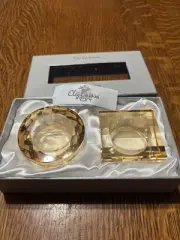 Vintage Oleg Cassini Crystal Votive Candle Holders Set 2 Faceted Honey Signed