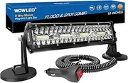 WOWLED Magnetic LED Light Bar, Super Bright 12 Inch Combo Beam Cigarette Lighter with Strong Magnets 4 Way Mount, 12V 24V Tractor Work Light for ATV Cars Trailer