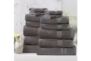14pc Renee Taylor Stella Bath Towel Mat Set Soft Bamboo Cotton 650 GSM Charcoal